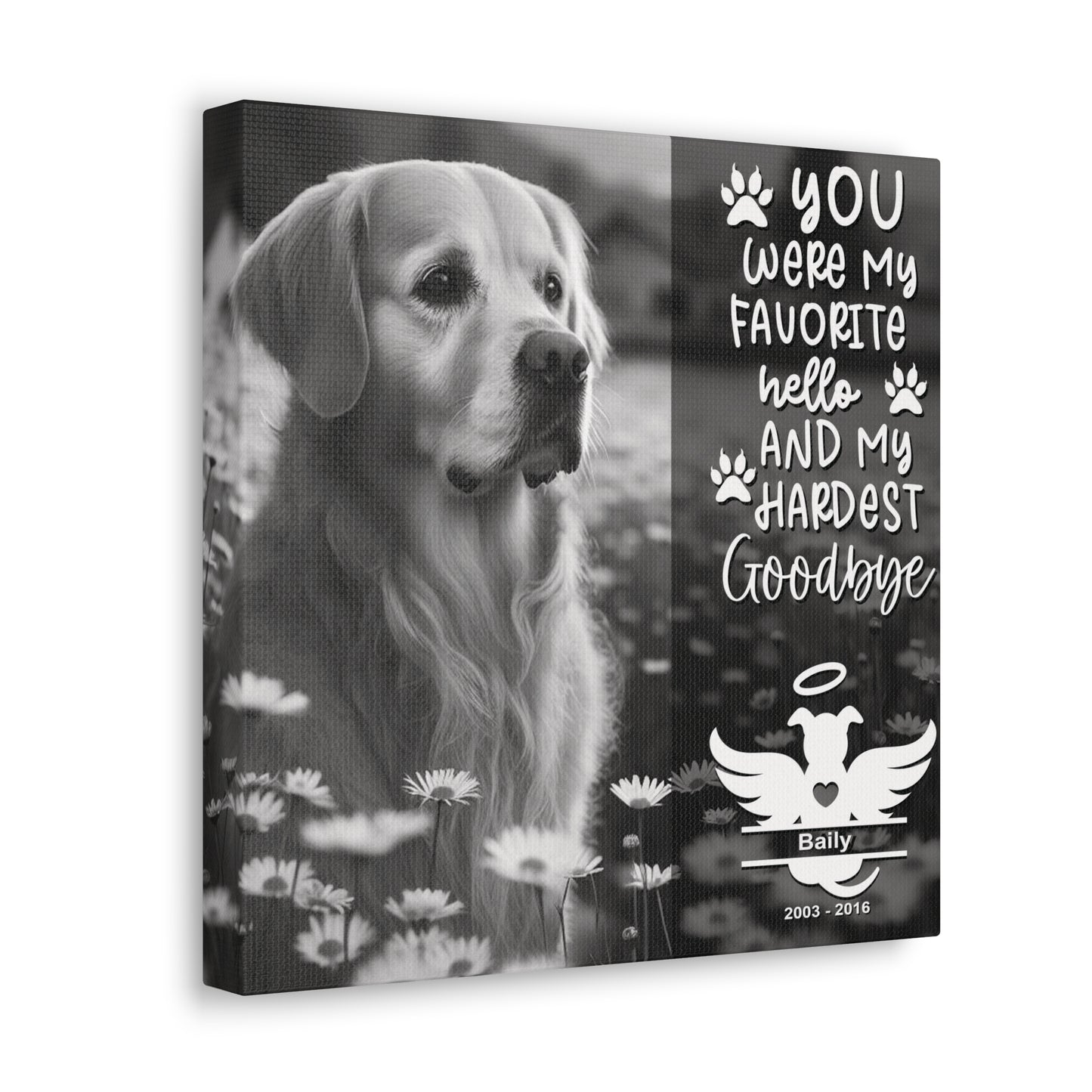 Beautiful Black & White Canvas Gallery Wrap Pet Memorial Wall Art