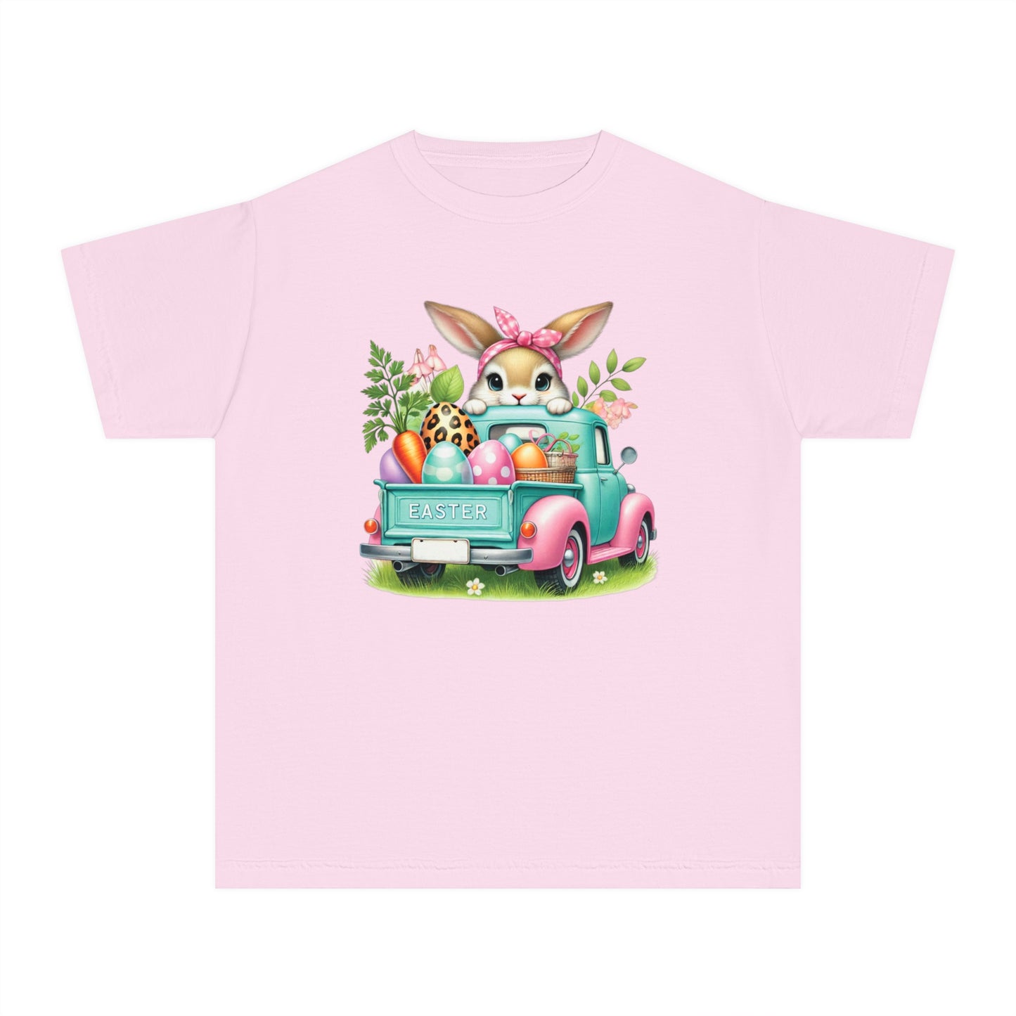 Easter Bunny Youth Midweight Tee - Vintage Truck & Easter Eggs