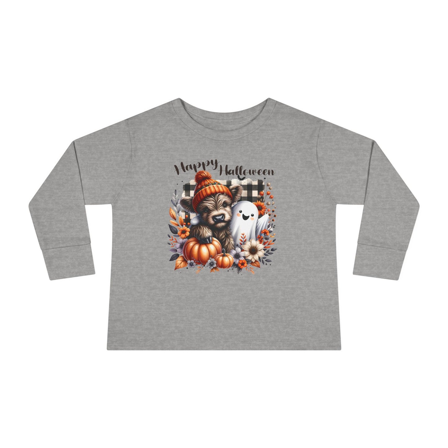 Highland Cow and Ghost Halloween Toddler Long Sleeve Tee