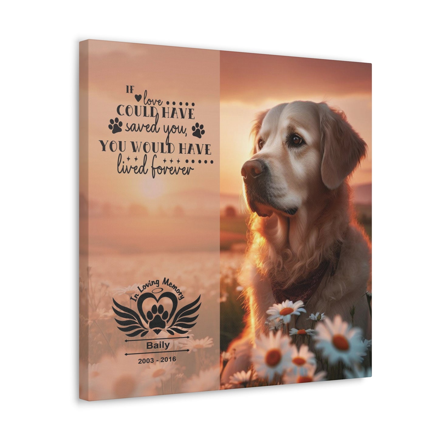 Full Color Beautiful Canvas Gallery Wrap Pet Memorial Wall Art