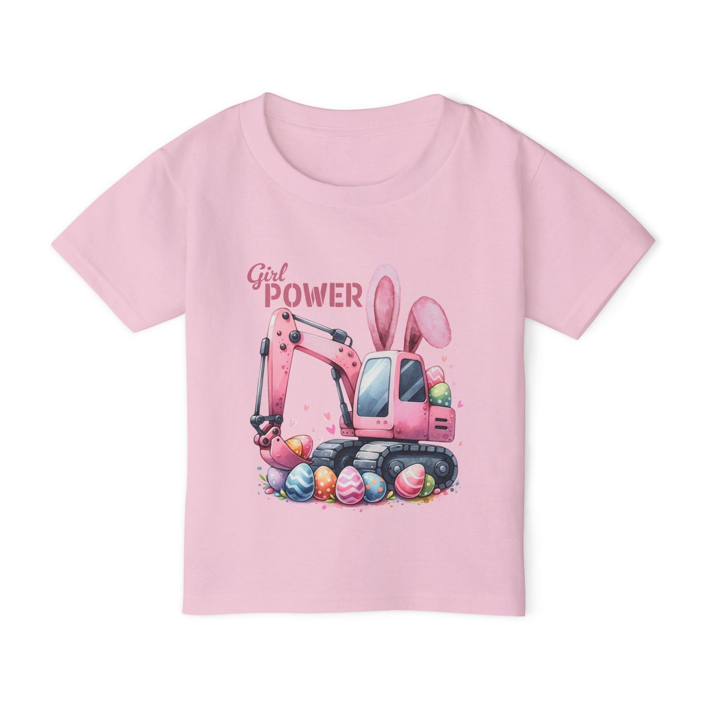 Girl Power Toddler T-Shirt - Cute Bunny Excavator Design for Easter