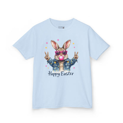 Easter Bunny Kids Tee - Happy Easter - Bunny Peace Signs Blowing Bubble