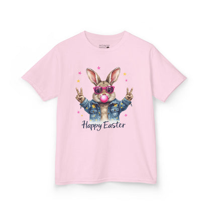 Easter Bunny Kids Tee - Happy Easter - Bunny Peace Signs Blowing Bubble