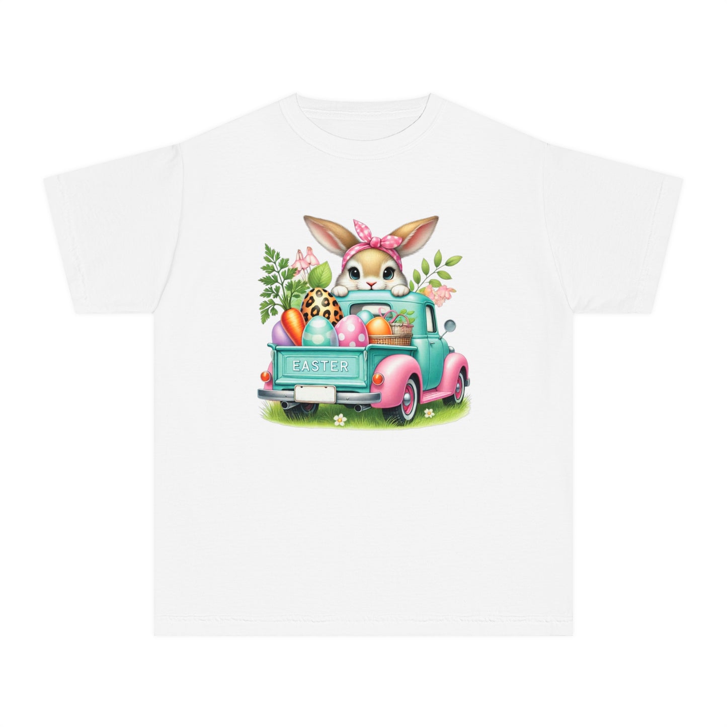 Easter Bunny Youth Midweight Tee - Vintage Truck & Easter Eggs