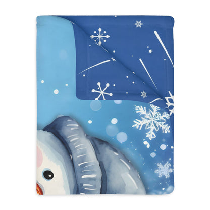 Velveteen Microfiber Blanket - Snowman in blues