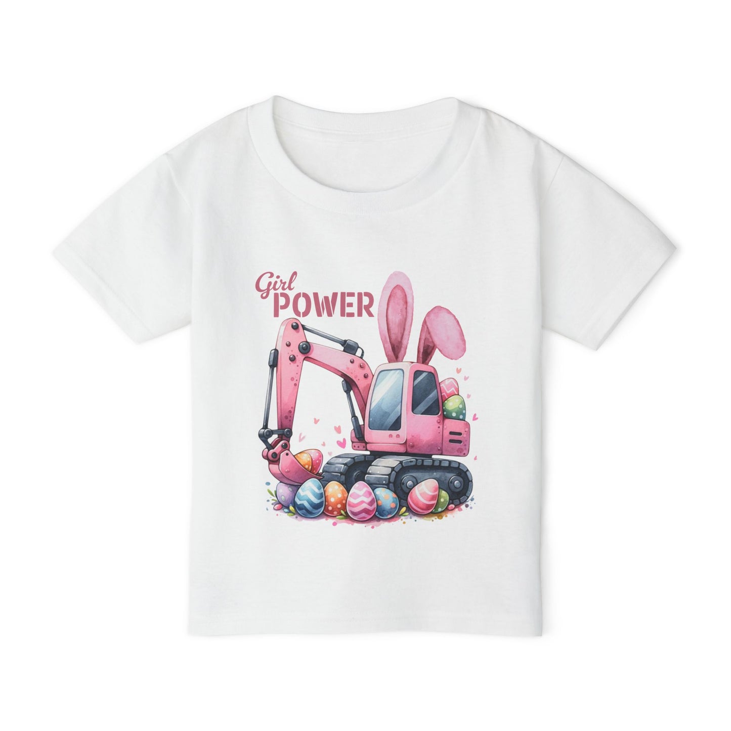 Girl Power Toddler T-Shirt - Cute Bunny Excavator Design for Easter