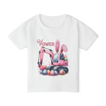 Girl Power Toddler T-Shirt - Cute Bunny Excavator Design for Easter