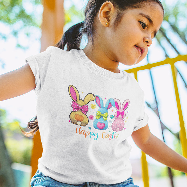 Toddler T-shirt - Cute and Colorful 3 Bunny Coquette Easter Tee