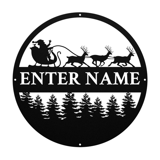 Die-Cut Metal Sign - Personalized Santa & Sleigh