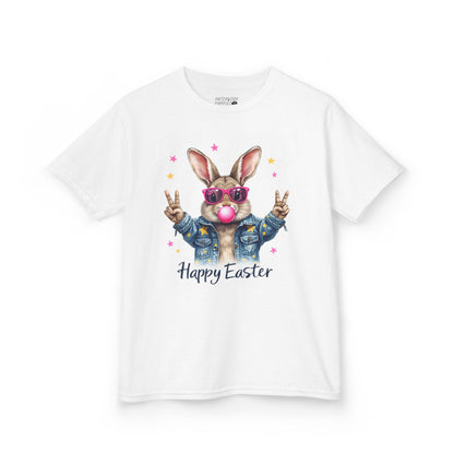 Easter Bunny Kids Tee - Happy Easter - Bunny Peace Signs Blowing Bubble