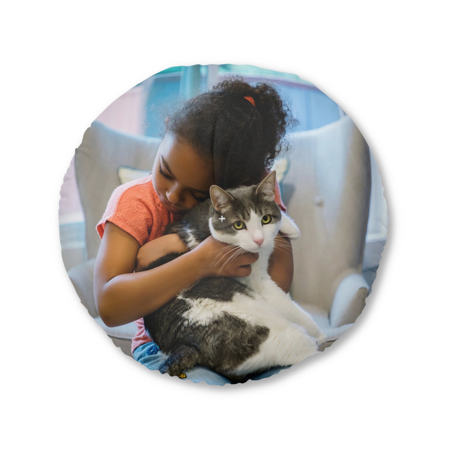 Cute round floor pillow that can be personalized with your pet photo