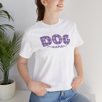 Cute Dog Mama Shirt in Purple Plaid Design.