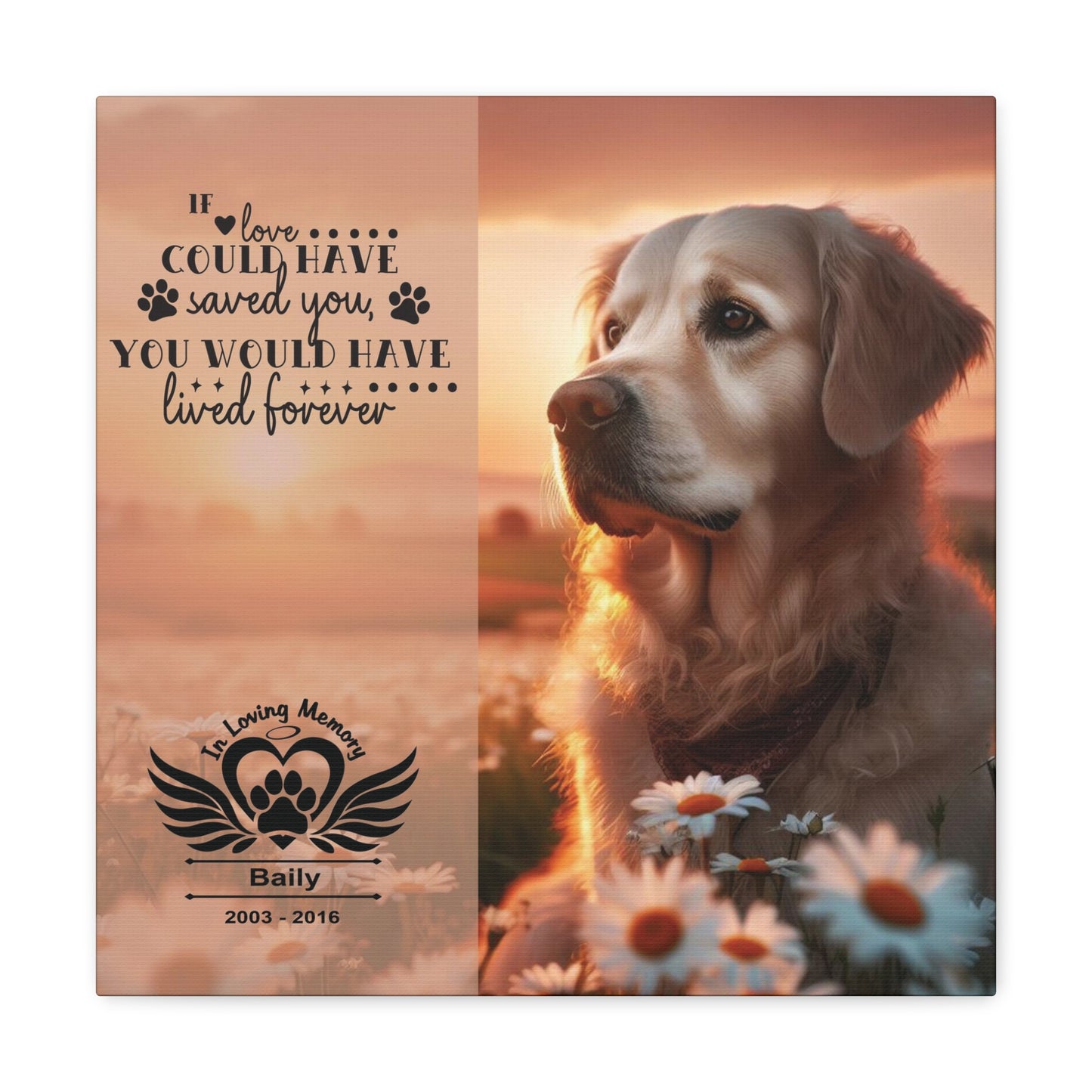 Full Color Beautiful Canvas Gallery Wrap Pet Memorial Wall Art