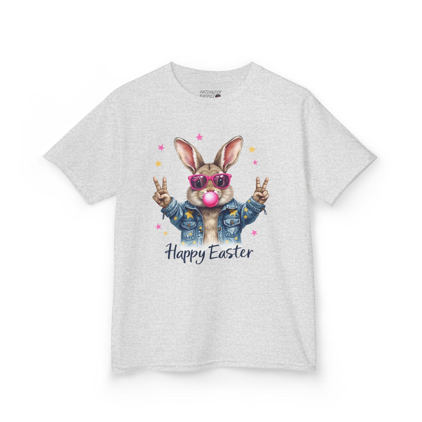 Easter Bunny Kids Tee - Happy Easter - Bunny Peace Signs Blowing Bubble