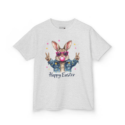 Easter Bunny Kids Tee - Happy Easter - Bunny Peace Signs Blowing Bubble