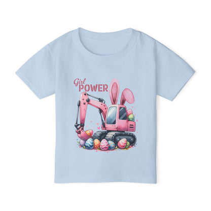 Girl Power Toddler T-Shirt - Cute Bunny Excavator Design for Easter