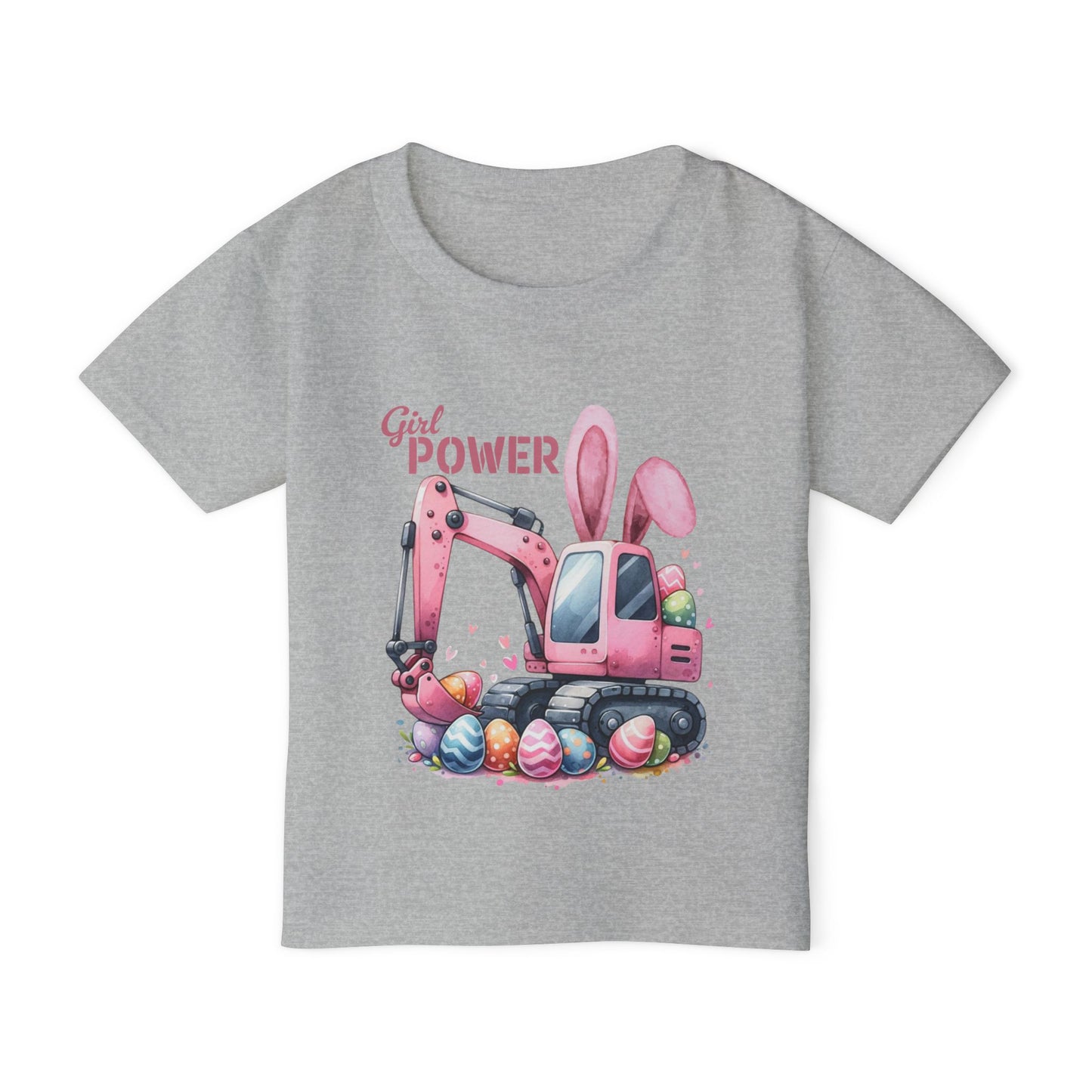 Girl Power Toddler T-Shirt - Cute Bunny Excavator Design for Easter