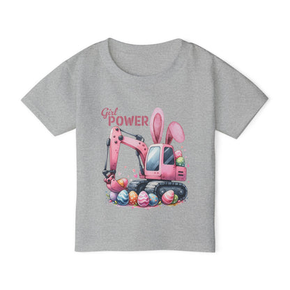 Girl Power Toddler T-Shirt - Cute Bunny Excavator Design for Easter