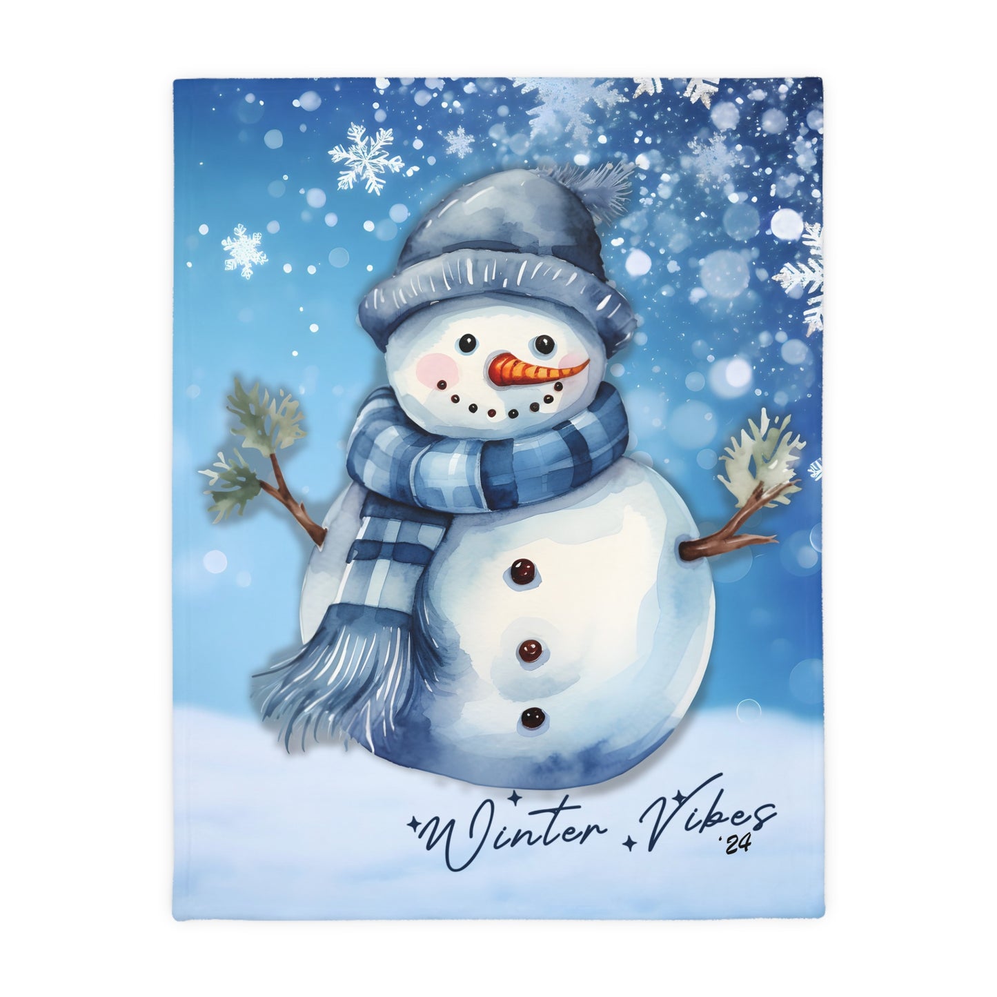 Velveteen Microfiber Blanket - Snowman in blues