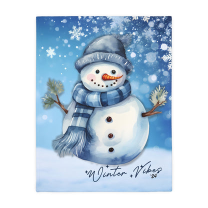 Velveteen Microfiber Blanket - Snowman in blues