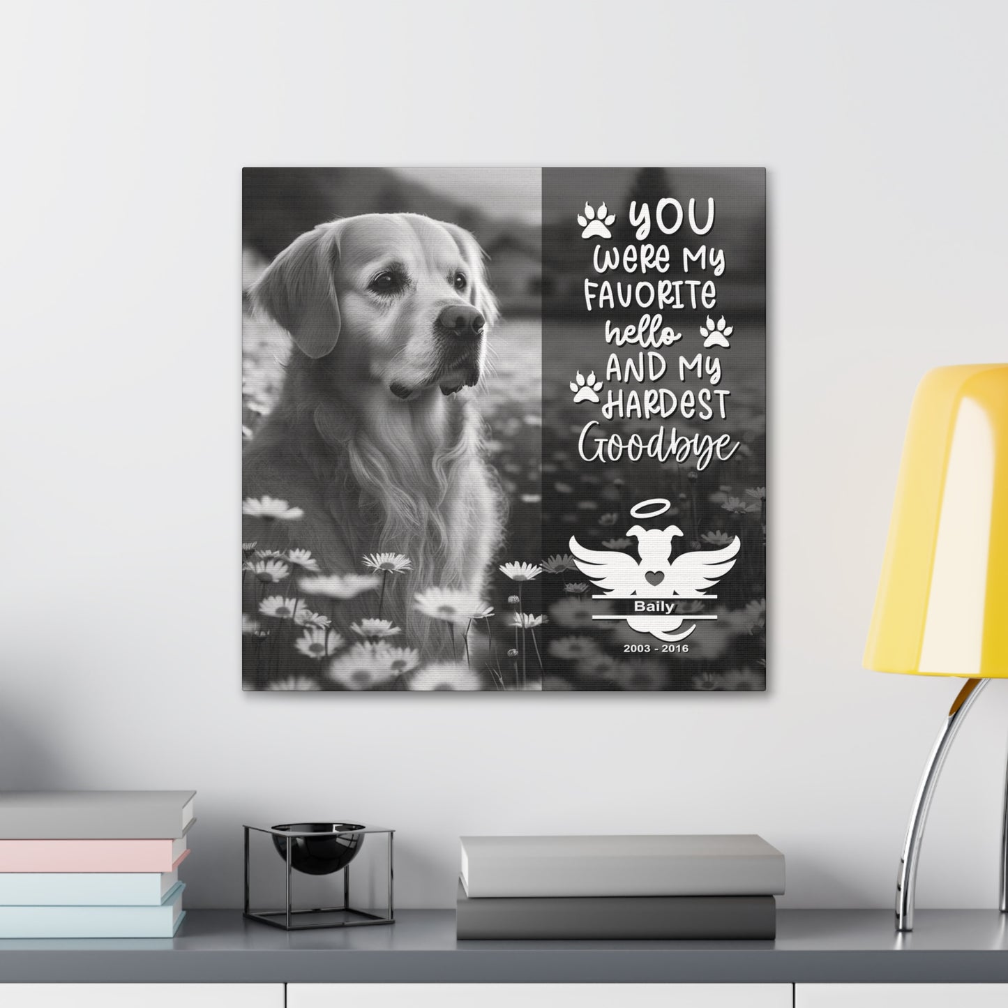 Beautiful Black & White Canvas Gallery Wrap Pet Memorial Wall Art