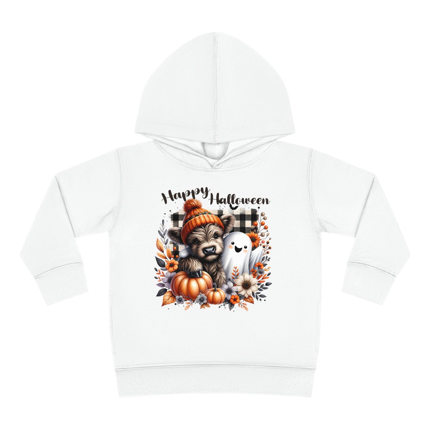 Highland Cow and Ghost Halloween Toddler Fleece Hoodie