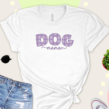 Cute Dog Mama Shirt in Purple Plaid Design.