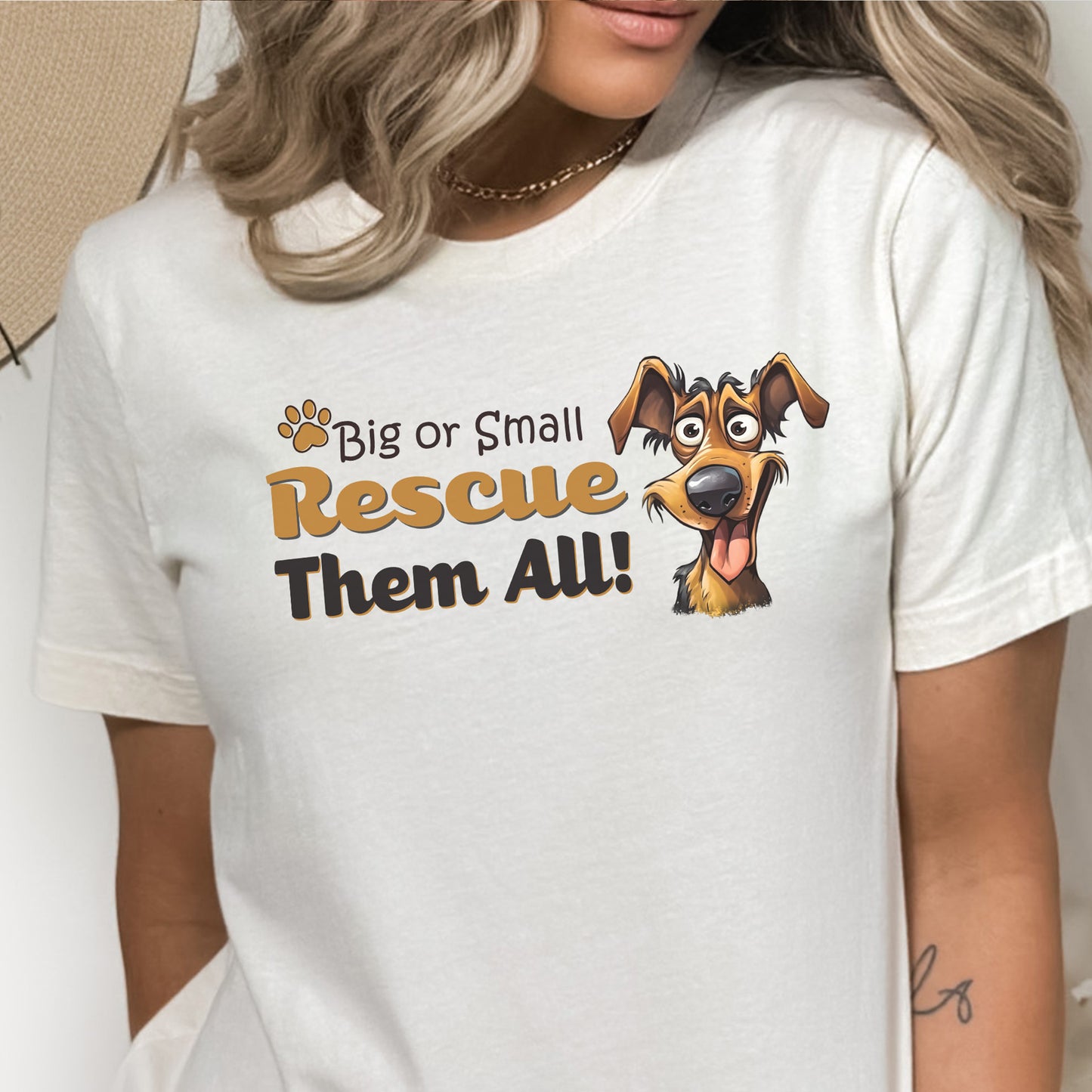 Dog Rescue T-shirt featuring a cute and goofy cartoon dog. This shirt says it all!