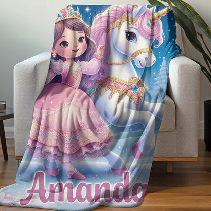 Fleece Sherpa Blanket - Personalized Princess / Chestnut Hair