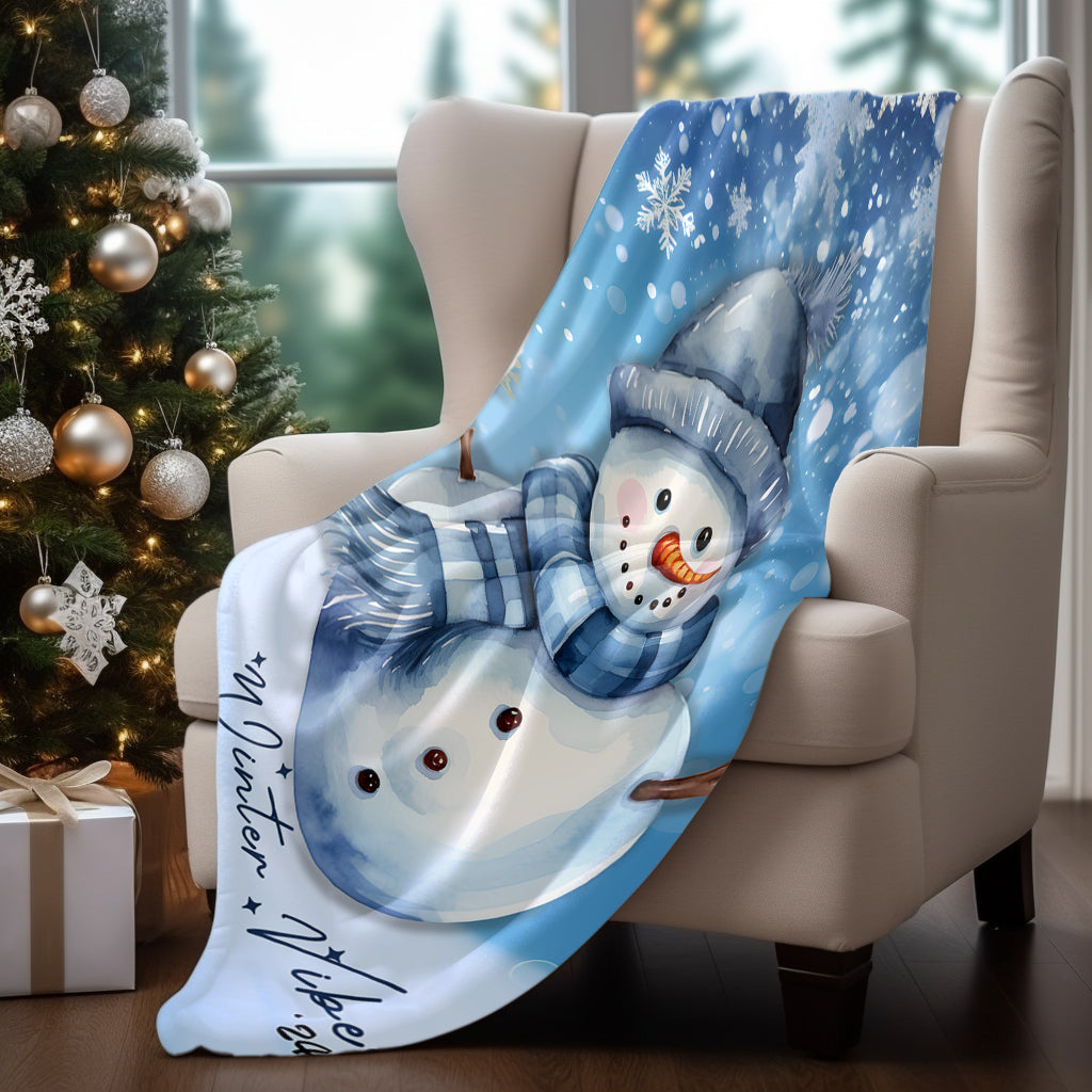 Velveteen Microfiber Blanket - Snowman in blues