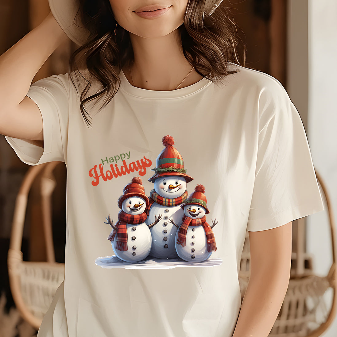 Snowman Family T-Shirt - Happy Holidays