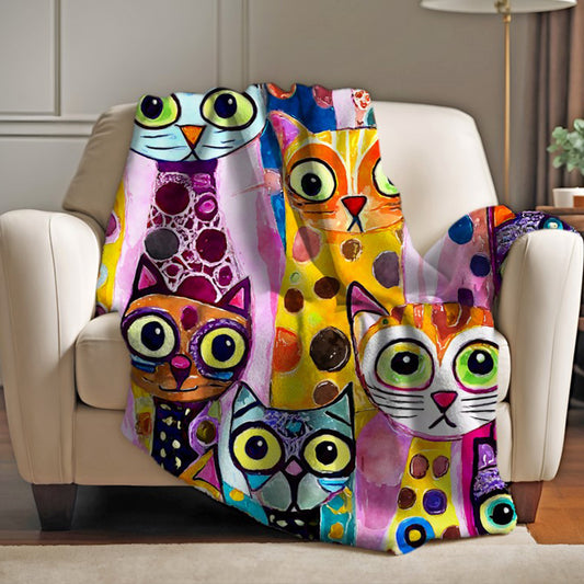 Cat Crowd Multi Color Minky Blanket