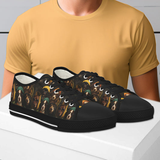 Men's Low Top Sneakers in a  Cool Dogs Wearing Shades Pattern