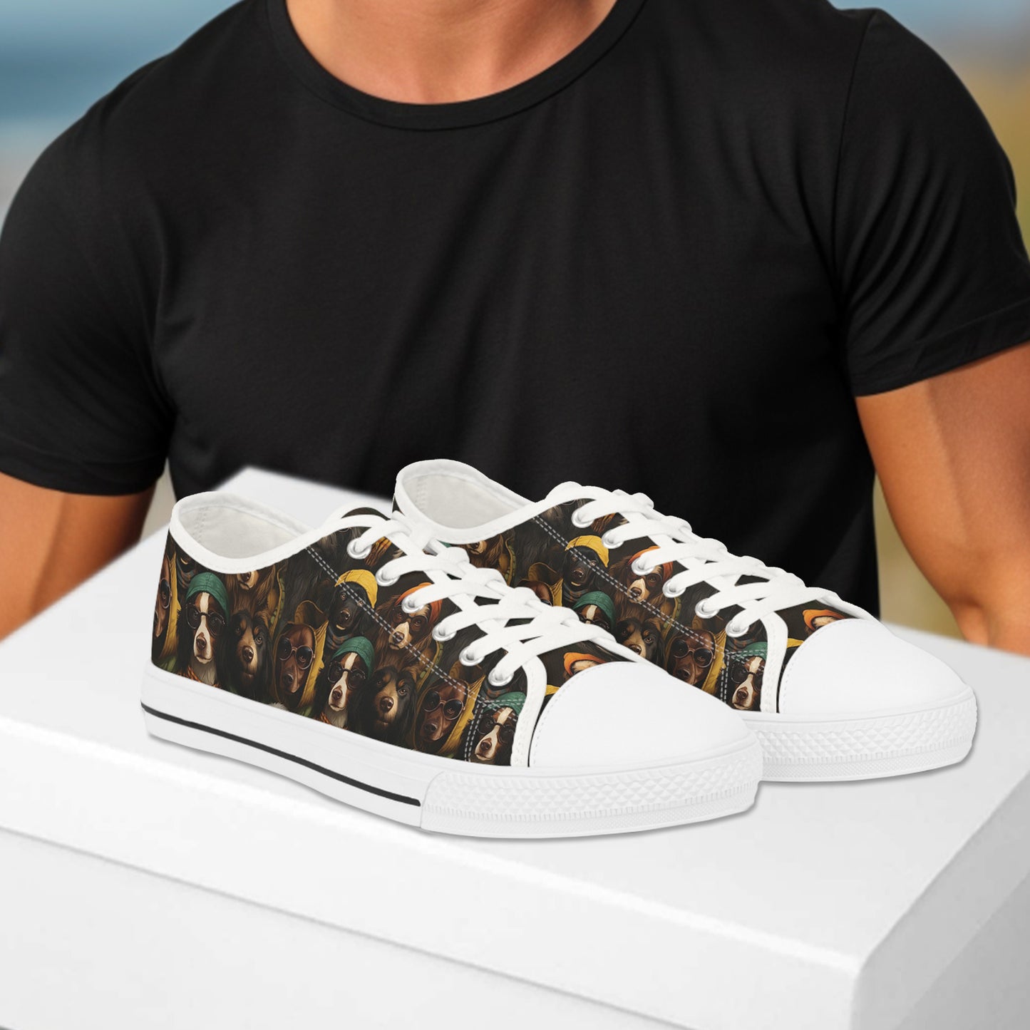 Men's Low Top Sneakers in a  Cool Dogs Wearing Shades Pattern