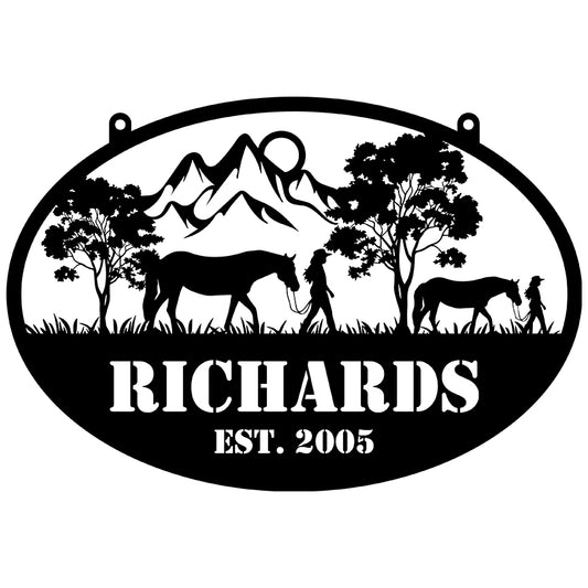 Personalized Die-Cut Metal Sign - Ranch Themed Design with Name & Year Established