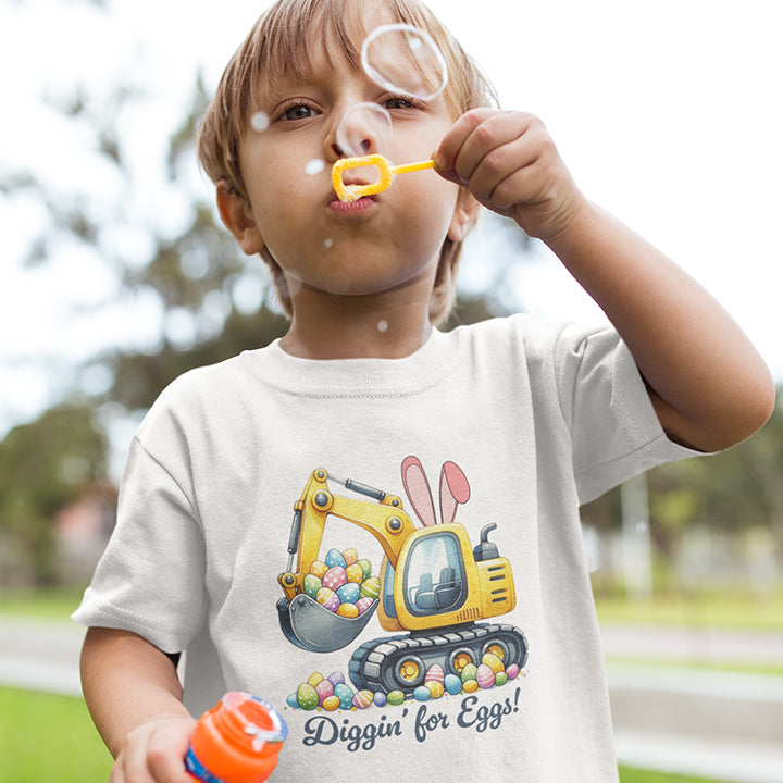 Heavy Duty Toddler T-Shirt -  Diggin' for Eggs with My Bunny Excavator