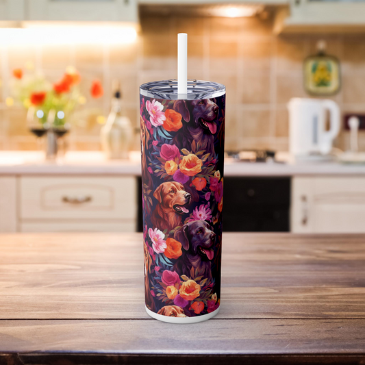 Skinny 20oz Tumbler Featuring Beautiful Floral Dog Patterns