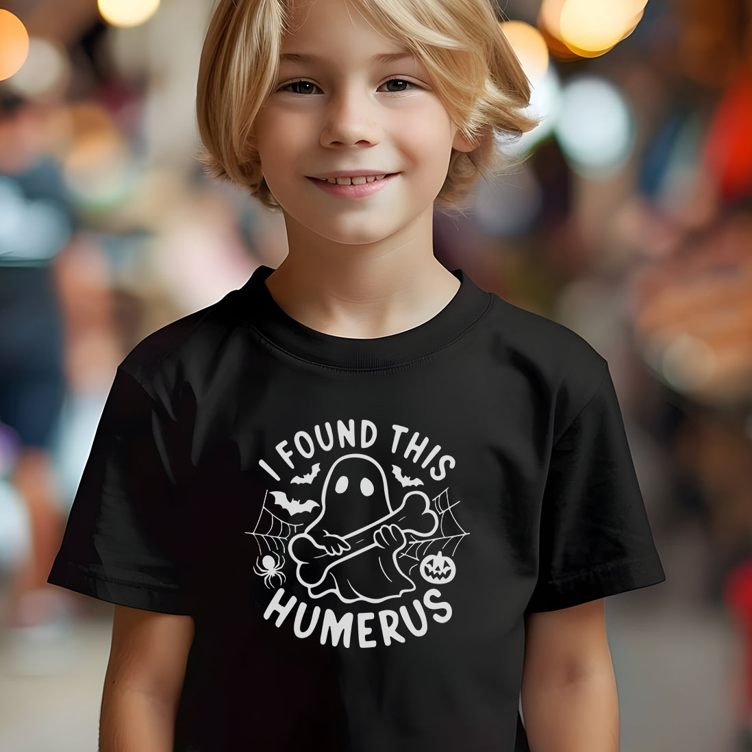 Funny Ghost with Humerus Bone Halloween Youth T-Shirt