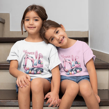 Girl Power Toddler T-Shirt - Cute Bunny Excavator Design for Easter