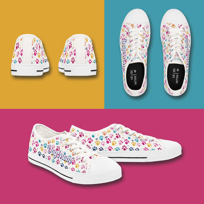 Women's Low Top Sneakers - Paw Prints - Choose your Breed & Color