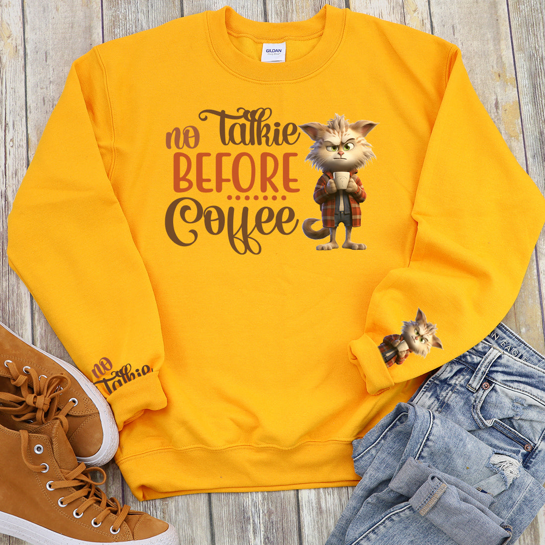 Cute "No Talkie Before Coffee" Long Sleeve Sweatshirt