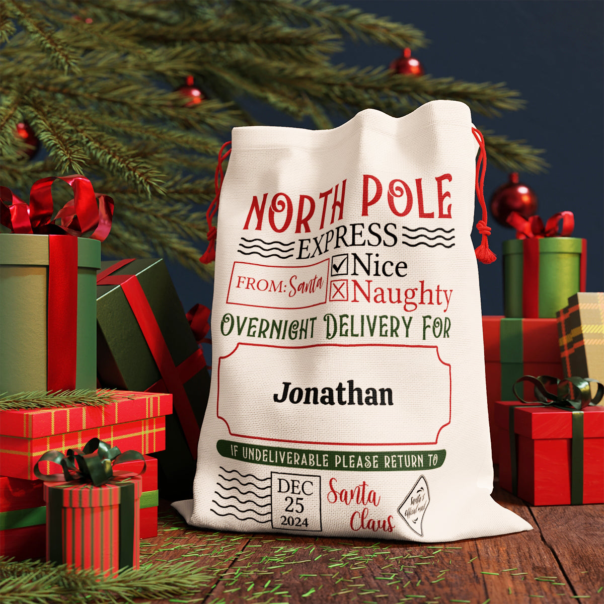 Christmas Gift Sack - Personalized North Pole Christmas Themed