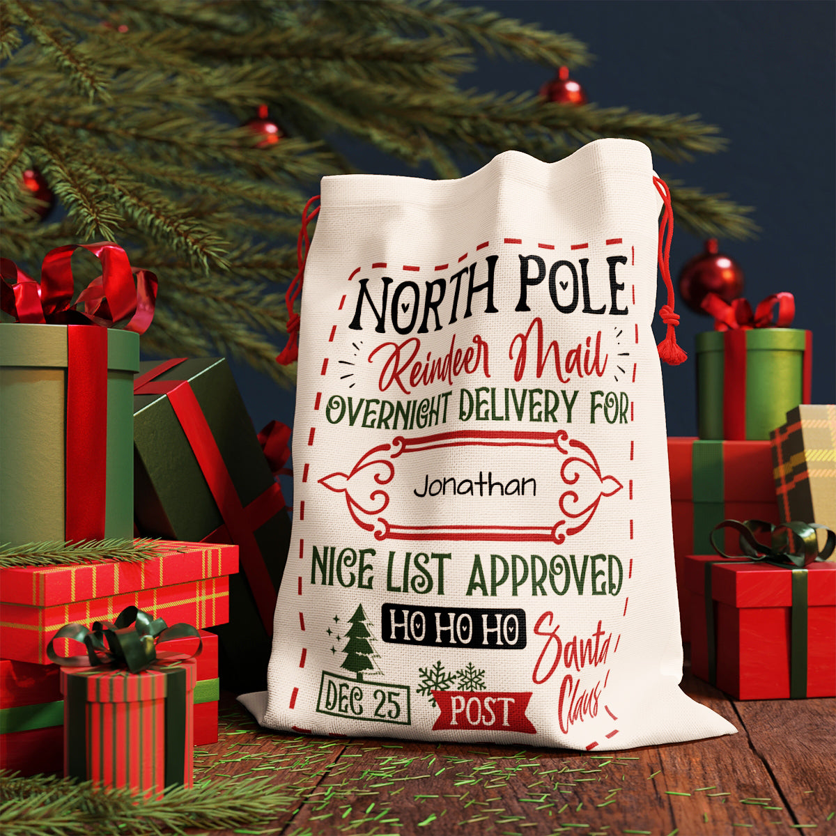 Christmas Gift Sack - Personalized North Pole Christmas Themed