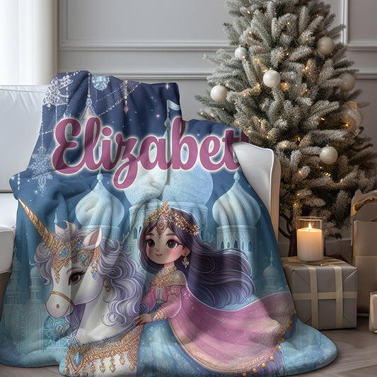 Fleece Sherpa Blanket - Personalized Princess / Raven Hair