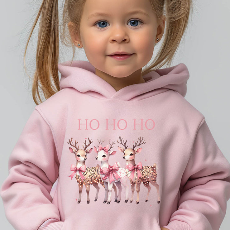 Ho Ho Ho Reindeer - Toddler Pullover Fleece Hoodie or T-Shirt