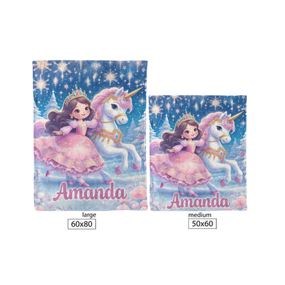 Fleece Sherpa Blanket - Personalized Princess / Chestnut Hair