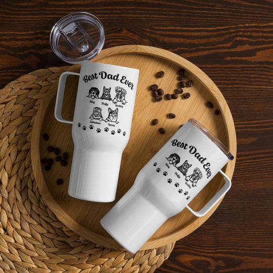 Best Dad Ever Personalized Travel Mug with Handle - Add up to 5 Fur Kids!